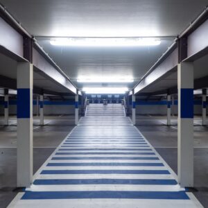 multi storey car park, crosswalk, park, path, goal, over there, white, blue, transition, floor, pedestrian, mark, traffic signs, cross, road, zebra stripes, striped, car traffic